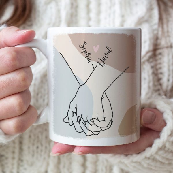 Couple Hold My Hand For A While But You Hold My Heart Forever, Personalized White Mug Couple Hold My Hand For A While But You Hold My Heart Forever, Personalized White Mug