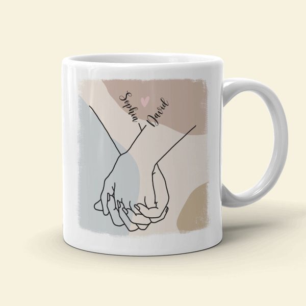 Couple Hold My Hand For A While But You Hold My Heart Forever, Personalized White Mug Couple Hold My Hand For A While But You Hold My Heart Forever, Personalized White Mug