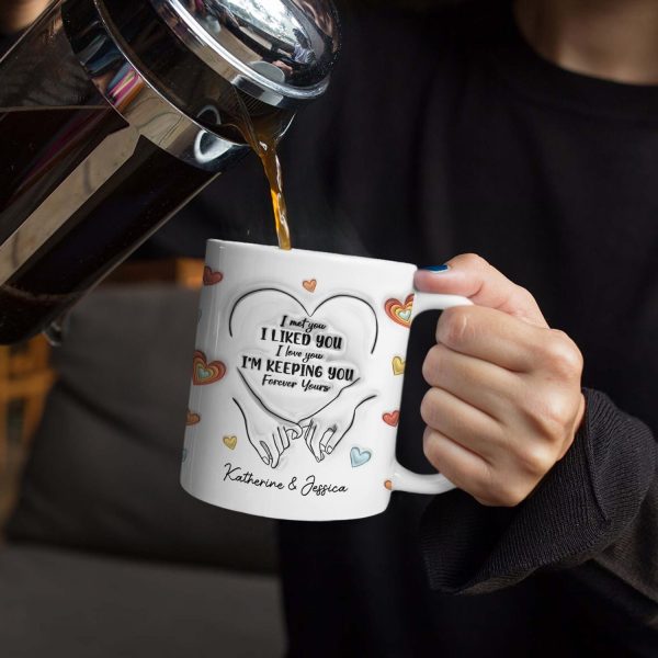 Couple One Line Hand Holding Forever Yours - Gift For Couples - 3D Inflated Effect Printed Mug, Personalized White Edge-to-Edge Mug Couple One Line Hand Holding Forever Yours - Gift For Couples - 3D Inflated Effect Printed Mug, Personalized White Edge-to-Edge Mug