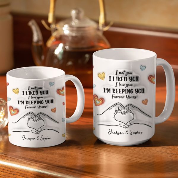 Couple One Line Hand Holding Forever Yours - Gift For Couples - 3D Inflated Effect Printed Mug, Personalized White Edge-to-Edge Mug Couple One Line Hand Holding Forever Yours - Gift For Couples - 3D Inflated Effect Printed Mug, Personalized White Edge-to-Edge Mug