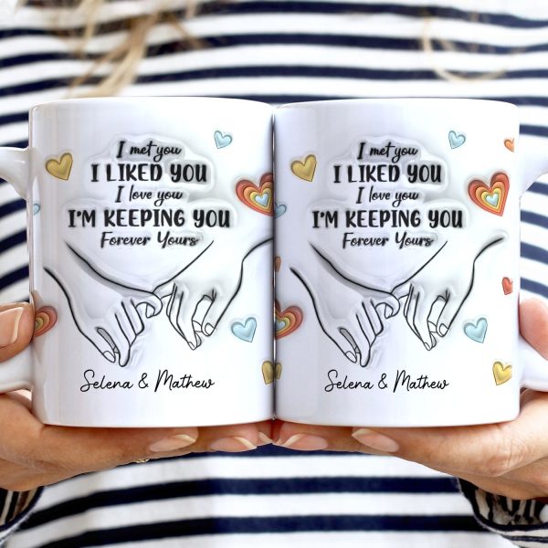 Couple One Line Hand Holding Forever Yours - Gift For Couples - 3D Inflated Effect Printed Mug, Personalized White Edge-to-Edge Mug Couple One Line Hand Holding Forever Yours - Gift For Couples - 3D Inflated Effect Printed Mug, Personalized White Edge-to-Edge Mug