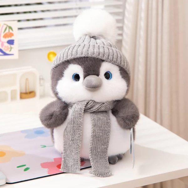 Couple Penguin Plush Pillow with Hat and Scarf