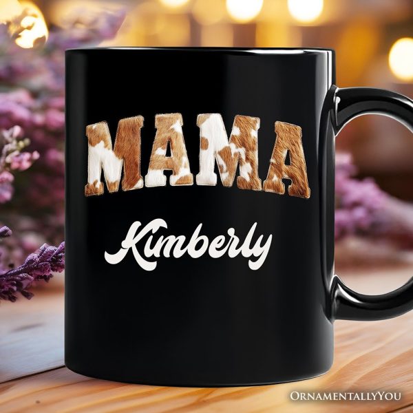 Cow Print Mama Western Personalized Mug, Faux Cowhide Mom Gift with Custom Name Cow Print Mama Western Personalized Mug, Faux Cowhide Mom Gift with Custom Name