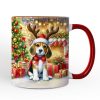 Cozy Fireplace Beagle Personalized Mug, Snuggly Canine Christmas Gift with Custom Name