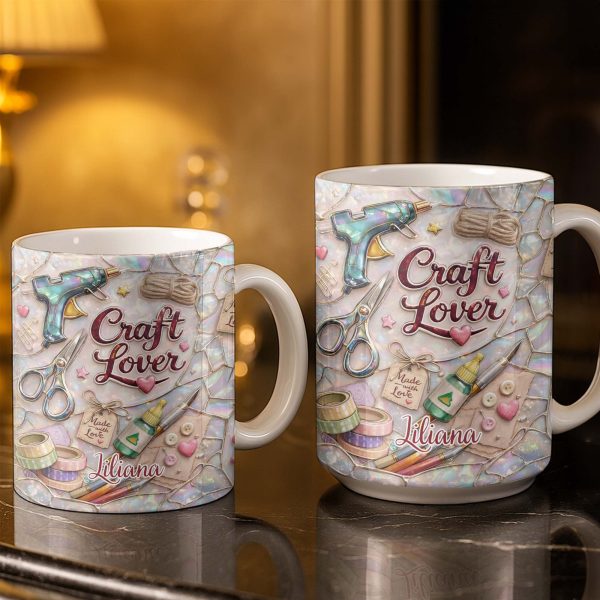 Craft Lover, Made With Love, Glue Gun And Scissors - Personalized Custom Coffee Mug - HOB045_MG Craft Lover, Made With Love, Glue Gun And Scissors - Personalized Custom Coffee Mug - HOB045_MG