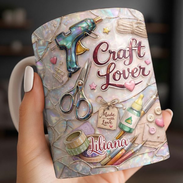 Craft Lover, Made With Love, Glue Gun And Scissors - Personalized Custom Coffee Mug - HOB045_MG Craft Lover, Made With Love, Glue Gun And Scissors - Personalized Custom Coffee Mug - HOB045_MG