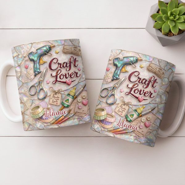 Craft Lover, Made With Love, Glue Gun And Scissors - Personalized Custom Coffee Mug - HOB045_MG Craft Lover, Made With Love, Glue Gun And Scissors - Personalized Custom Coffee Mug - HOB045_MG