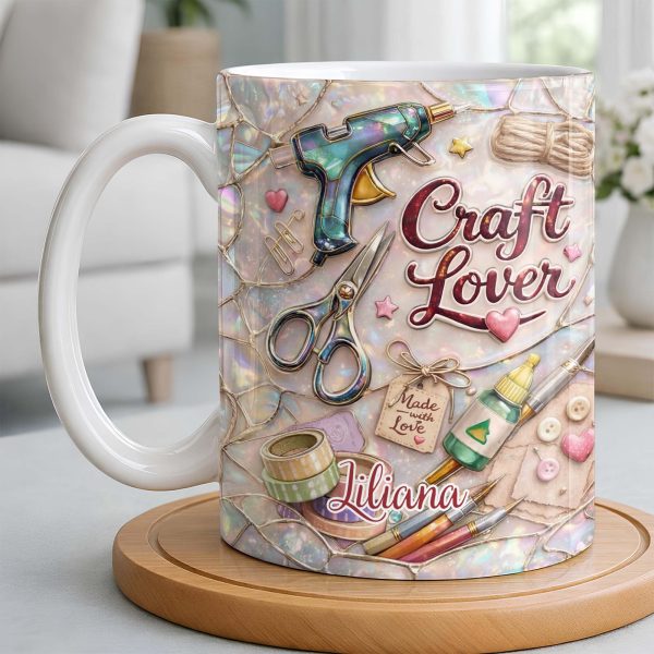 Craft Lover, Made With Love, Glue Gun And Scissors - Personalized Custom Coffee Mug - HOB045_MG Craft Lover, Made With Love, Glue Gun And Scissors - Personalized Custom Coffee Mug - HOB045_MG
