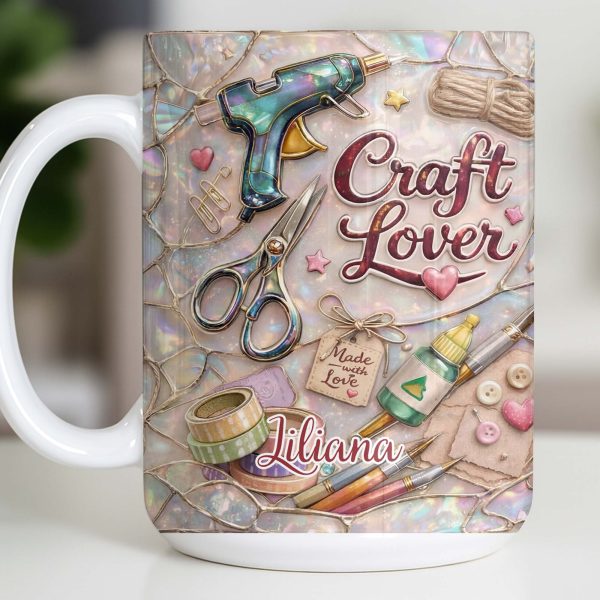 Craft Lover, Made With Love, Glue Gun And Scissors - Personalized Custom Coffee Mug - HOB045_MG Craft Lover, Made With Love, Glue Gun And Scissors - Personalized Custom Coffee Mug - HOB045_MG
