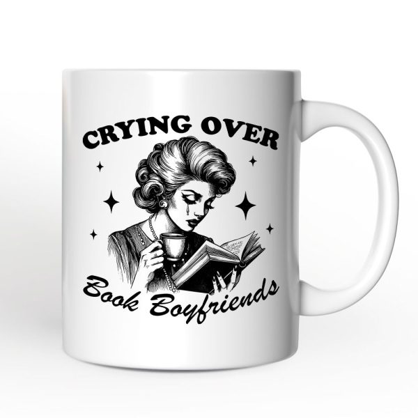 Crying Over Book Boyfriends Personalized Mug, Retro Anti-Valentine Funny Gift With Custom Name Crying Over Book Boyfriends Personalized Mug, Retro Anti-Valentine Funny Gift With Custom Name