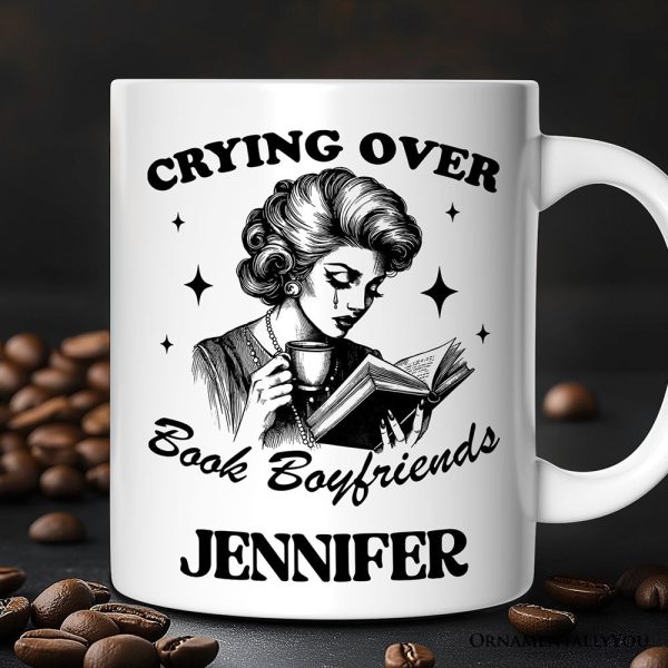 Crying Over Book Boyfriends Personalized Mug, Retro Anti-Valentine Funny Gift With Custom Name Crying Over Book Boyfriends Personalized Mug, Retro Anti-Valentine Funny Gift With Custom Name