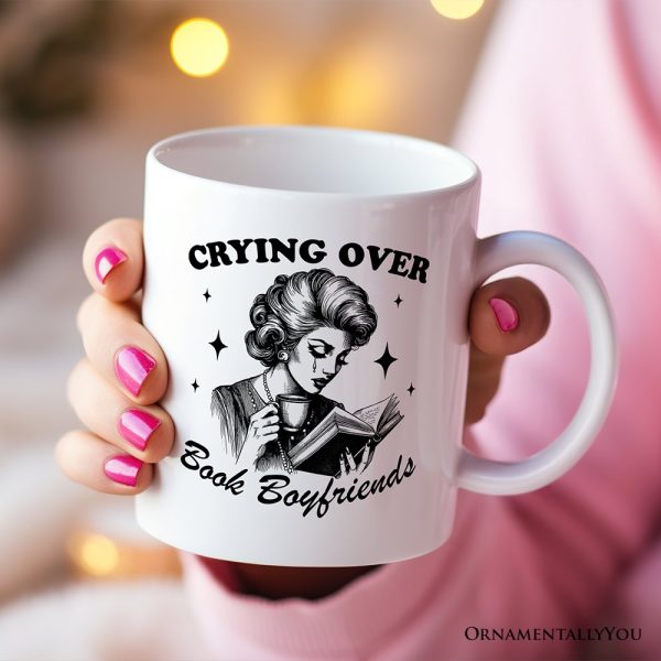 Crying Over Book Boyfriends Personalized Mug, Retro Anti-Valentine Funny Gift With Custom Name Crying Over Book Boyfriends Personalized Mug, Retro Anti-Valentine Funny Gift With Custom Name