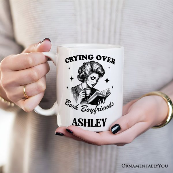 Crying Over Book Boyfriends Personalized Mug, Retro Anti-Valentine Funny Gift With Custom Name Crying Over Book Boyfriends Personalized Mug, Retro Anti-Valentine Funny Gift With Custom Name