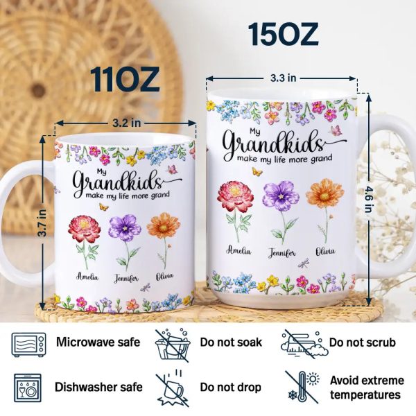 Crystal Effect Birth Flower Grandkids Make Life More Grand - Personalized White Edge-to-Edge Mug Crystal Effect Birth Flower Grandkids Make Life More Grand - Personalized White Edge-to-Edge Mug