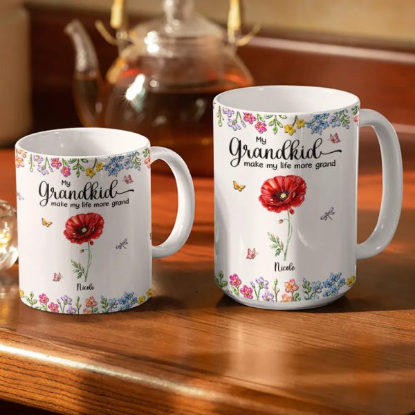 Crystal Effect Birth Flower Grandkids Make Life More Grand - Personalized White Edge-to-Edge Mug Crystal Effect Birth Flower Grandkids Make Life More Grand - Personalized White Edge-to-Edge Mug