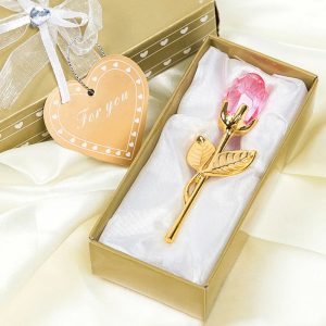 Crystal Rose Gold and Silver Artificial Flower Gift Box