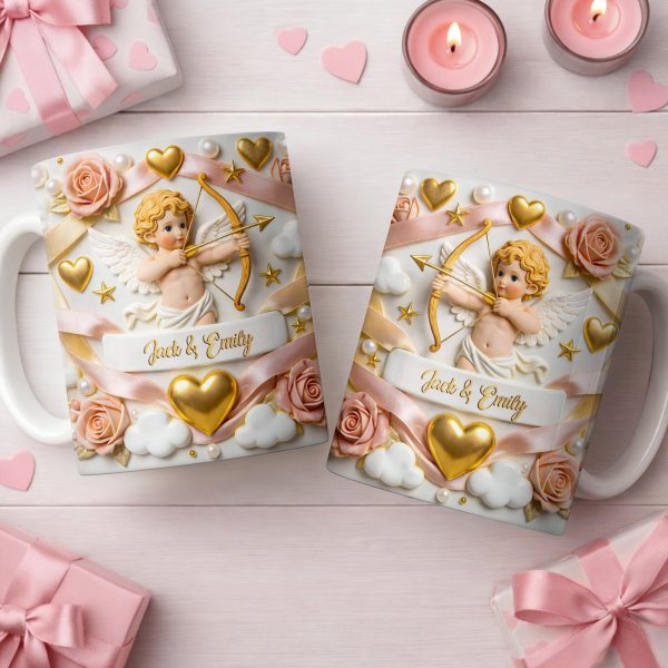 Cupid And Roses With Hearts And Bows Design - Personalized Custom Coffee Mug - CPL1330_MG