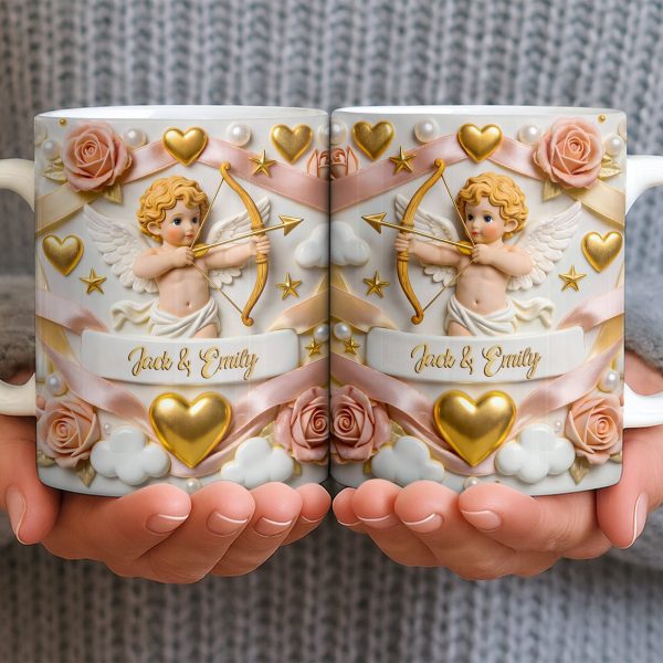 Cupid And Roses With Hearts And Bows Design - Personalized Custom Coffee Mug - CPL1330_MG