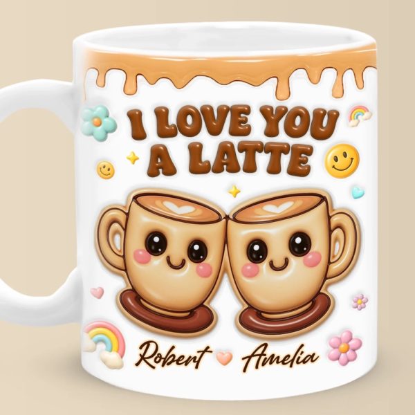 Custom 3D Inflated Effect Printed Mug - Personalized Anniversary Wedding Gifts For Husband And Wife, Him And Her - I Love You A Latte