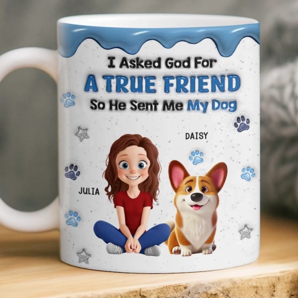 Custom 3D Inflated Effect Printed Mug - Personalized Birthday Gifts For Dog Lovers, Dog Dad And Mom - A Blessing With A Wagging Tail