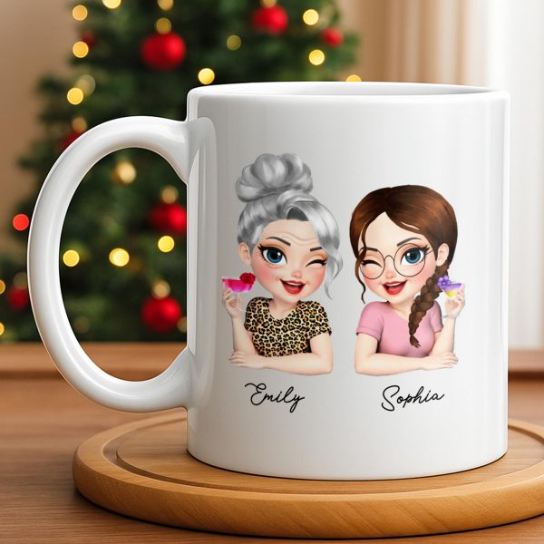 Custom Best Friends Caricature Coffee Mug With Flowers - Personalized Custom Coffee Mug - DAU248_MG Custom Best Friends Caricature Coffee Mug With Flowers - Personalized Custom Coffee Mug - DAU248_MG
