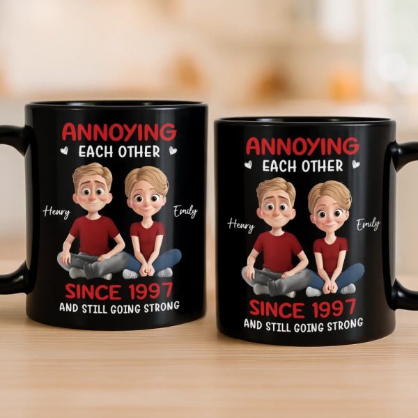 Custom Black Mug - Personalized Anniversary Wedding Gifts For Husband And Wife, Him And Her - Two Hearts Moving Forward Custom Black Mug - Personalized Anniversary Wedding Gifts For Husband And Wife, Him And Her - Two Hearts Moving Forward