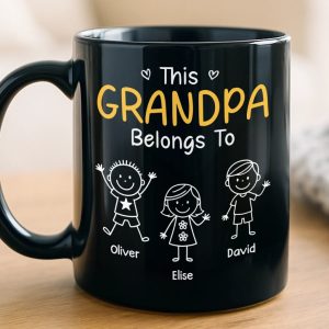 Custom Black Mug - Personalized Birthday Gifts For Dad, Grandpa - Grandkids Make Life Grand