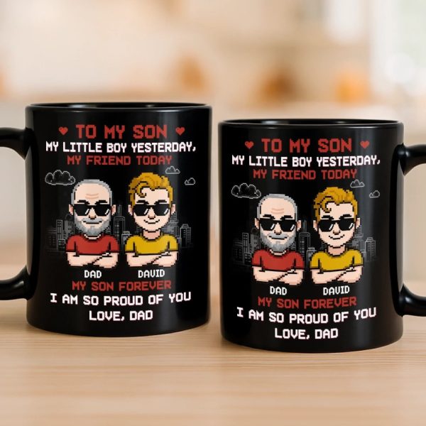 Custom Black Mug - Personalized Birthday Gifts For Dad, Son - Two Generations One Bond Custom Black Mug - Personalized Birthday Gifts For Dad, Son - Two Generations One Bond