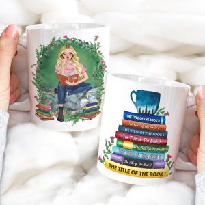 Custom Book Titles - Personalized Book and Coffee Mug - A Sitting Girl Reads Book 3HUHI180122