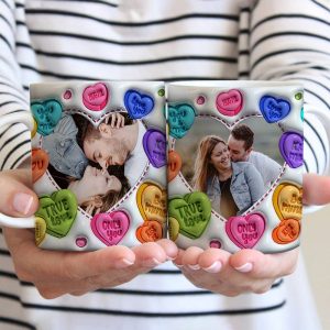 Custom Couple Photo With Heart Pattern 3D Inflated Mug Valentine Gift HA75 891778