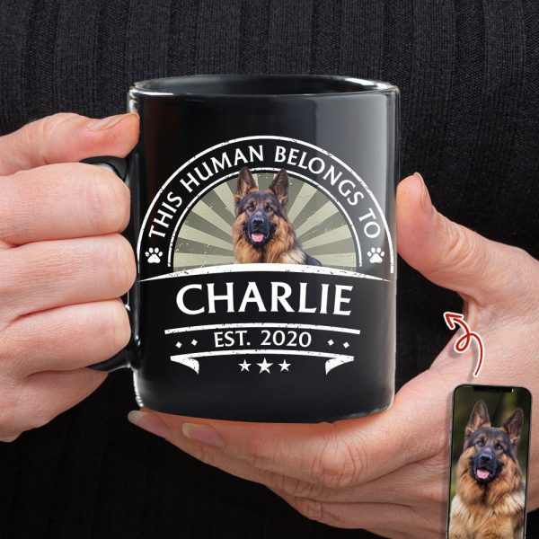 Custom Dog Photo This Human Belong To Black Mug Gift For Dog Lovers LM32 895101 Custom Dog Photo This Human Belong To Black Mug Gift For Dog Lovers LM32 895101