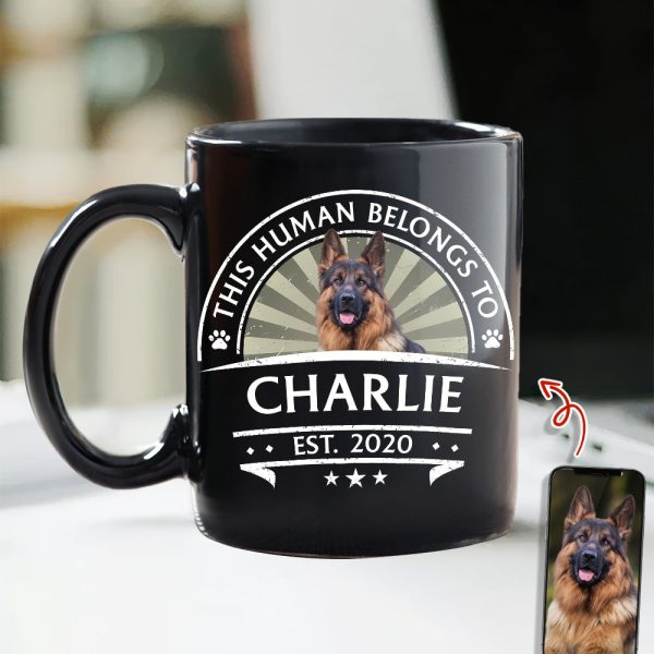 Custom Dog Photo This Human Belong To Black Mug Gift For Dog Lovers LM32 895101 Custom Dog Photo This Human Belong To Black Mug Gift For Dog Lovers LM32 895101