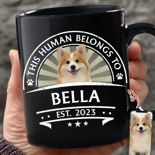 Custom Dog Photo This Human Belong To Black Mug Gift For Dog Lovers LM32 895101 Custom Dog Photo This Human Belong To Black Mug Gift For Dog Lovers LM32 895101