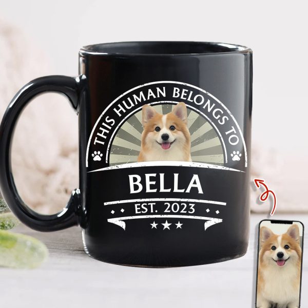 Custom Dog Photo This Human Belong To Black Mug Gift For Dog Lovers LM32 895101 Custom Dog Photo This Human Belong To Black Mug Gift For Dog Lovers LM32 895101