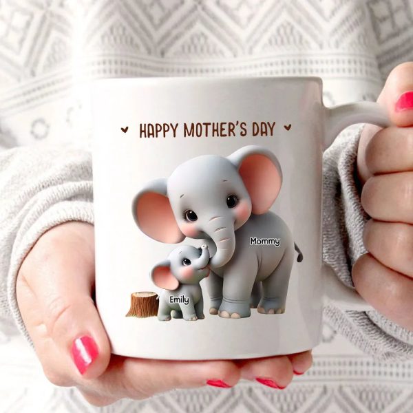 Custom Elephant Mother & Baby Mug for Mom Personalized Ceramic Cup