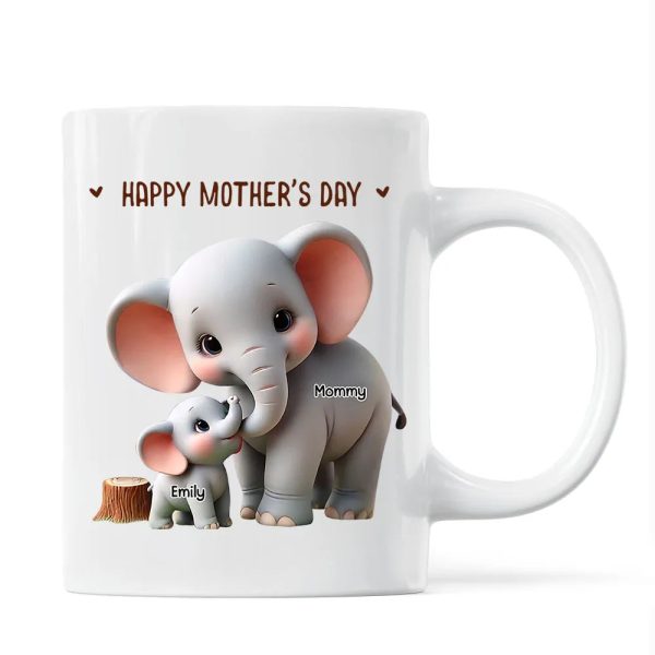 Custom Elephant Mother & Baby Mug for Mom Personalized Ceramic Cup