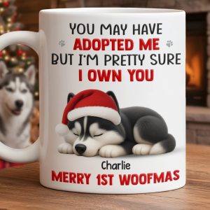Custom First Christmas Mug - Personalized Christmas Birthday Gifts For Dog Lovers, Dog Dad And Mom - Merry 1st Woofmas