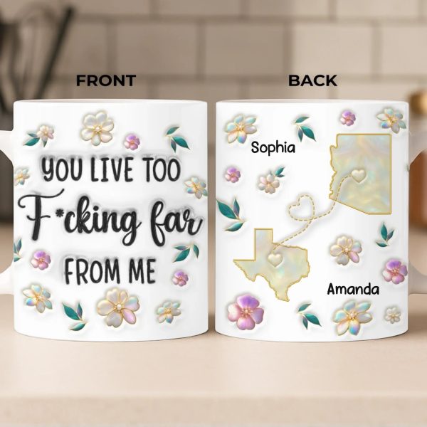 Custom Long Distance Mug - Personalized Best Friend Birthday Gifts For Women, Besties, Sisters, BFF - Far Away Still Close