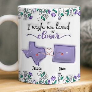 Custom Long Distance Mug - Personalized Best Friend Birthday Gifts For Women, Besties, Sisters, BFF - Hearts Stay Close