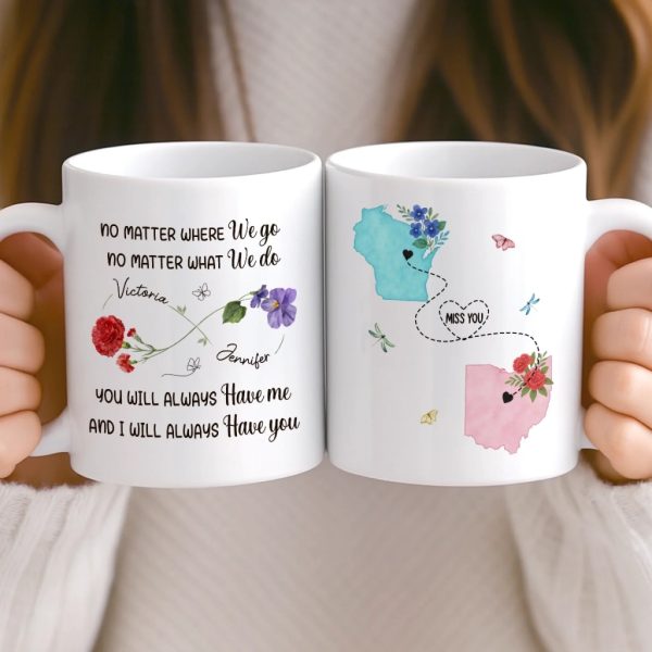 Custom Long Distance Mug - Personalized Best Friend Birthday Gifts For Women, Besties, Sisters, BFF - Hearts Stay Linked Custom Long Distance Mug - Personalized Best Friend Birthday Gifts For Women, Besties, Sisters, BFF - Hearts Stay Linked