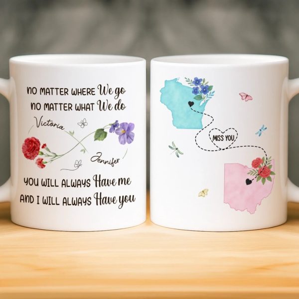 Custom Long Distance Mug - Personalized Best Friend Birthday Gifts For Women, Besties, Sisters, BFF - Hearts Stay Linked Custom Long Distance Mug - Personalized Best Friend Birthday Gifts For Women, Besties, Sisters, BFF - Hearts Stay Linked