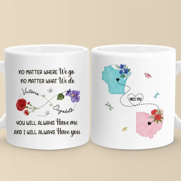 Custom Long Distance Mug - Personalized Best Friend Birthday Gifts For Women, Besties, Sisters, BFF - Hearts Stay Linked Custom Long Distance Mug - Personalized Best Friend Birthday Gifts For Women, Besties, Sisters, BFF - Hearts Stay Linked