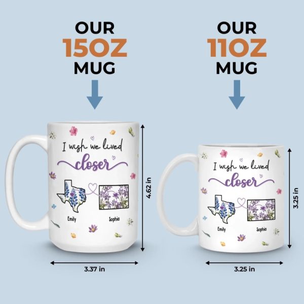 Custom Long Distance Mug - Personalized Best Friend Birthday Gifts For Women, Besties, Sisters, BFF - Side by Side, Always