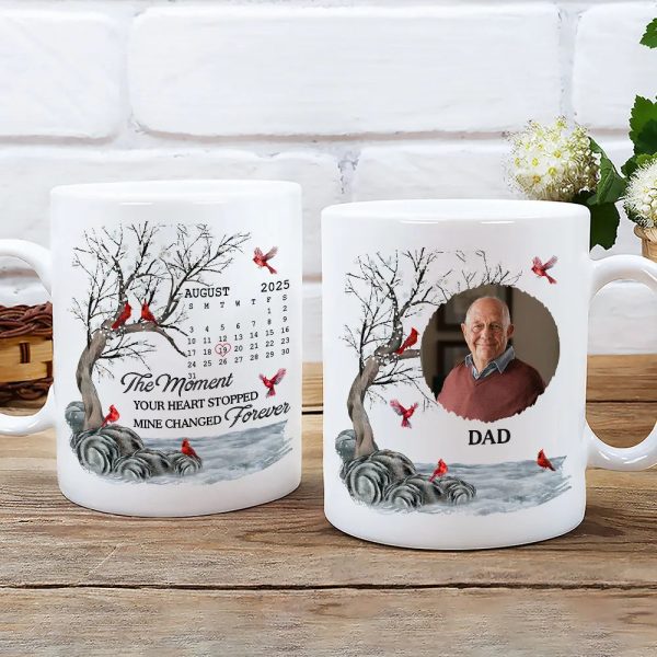 Custom Memorial White Ceramic Mug with Photo & Cardinals Personalized Remembrance Keepsake, Comforting Unique Gift Custom Memorial White Ceramic Mug with Photo & Cardinals Personalized Remembrance Keepsake, Comforting Unique Gift