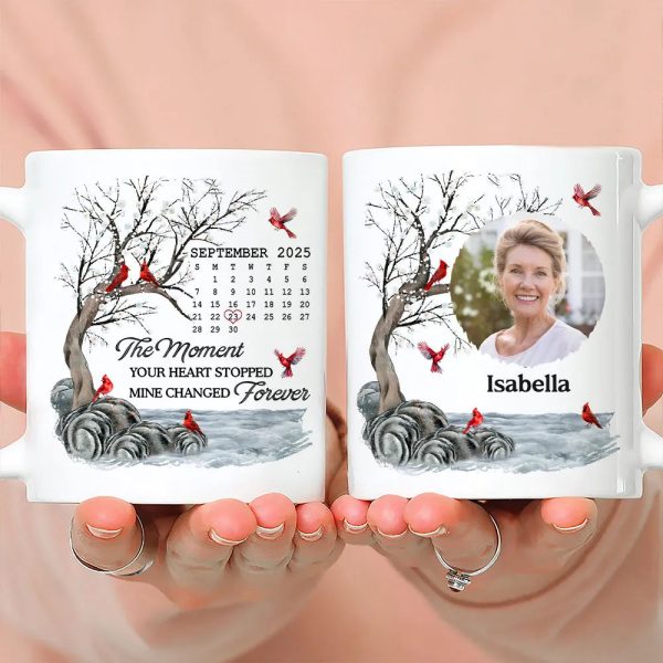 Custom Memorial White Ceramic Mug with Photo & Cardinals Personalized Remembrance Keepsake, Comforting Unique Gift Custom Memorial White Ceramic Mug with Photo & Cardinals Personalized Remembrance Keepsake, Comforting Unique Gift