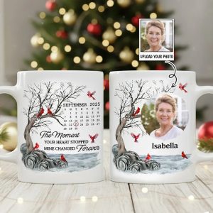 Custom Memorial White Ceramic Mug with Photo & Cardinals Personalized Remembrance Keepsake, Comforting Unique Gift