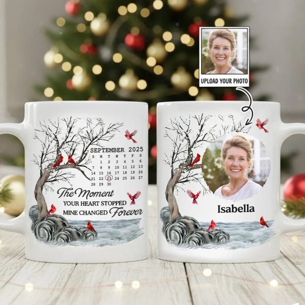 Custom Memorial White Ceramic Mug with Photo & Cardinals Personalized Remembrance Keepsake, Comforting Unique Gift Custom Memorial White Ceramic Mug with Photo & Cardinals Personalized Remembrance Keepsake, Comforting Unique Gift