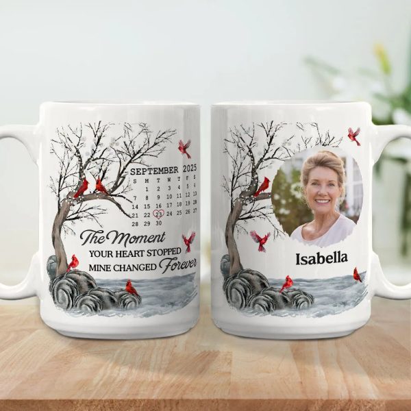 Custom Memorial White Ceramic Mug with Photo & Cardinals Personalized Remembrance Keepsake, Comforting Unique Gift Custom Memorial White Ceramic Mug with Photo & Cardinals Personalized Remembrance Keepsake, Comforting Unique Gift
