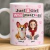Custom Mug - Personalized Birthday Gifts For Dog Lovers, Dog Dad And Mom - Girl Surrounded By Dogs Custom Mug - Personalized Birthday Gifts For Dog Lovers, Dog Dad And Mom - Girl Surrounded By Dogs