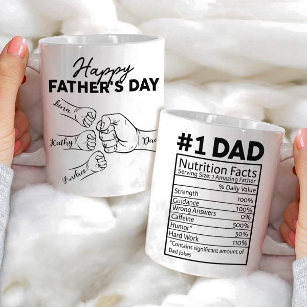 Custom Name Dad Nutrition Facts Hand Bump Happy Father's Day - Personalized Mug Custom Name Dad Nutrition Facts Hand Bump Happy Father's Day - Personalized Mug